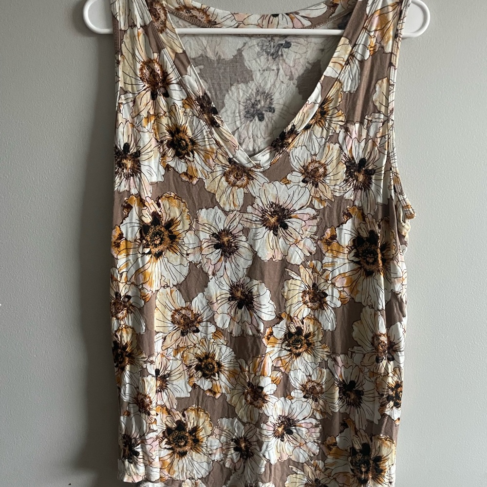 Floral Sleeveless Top - Brown and Cream